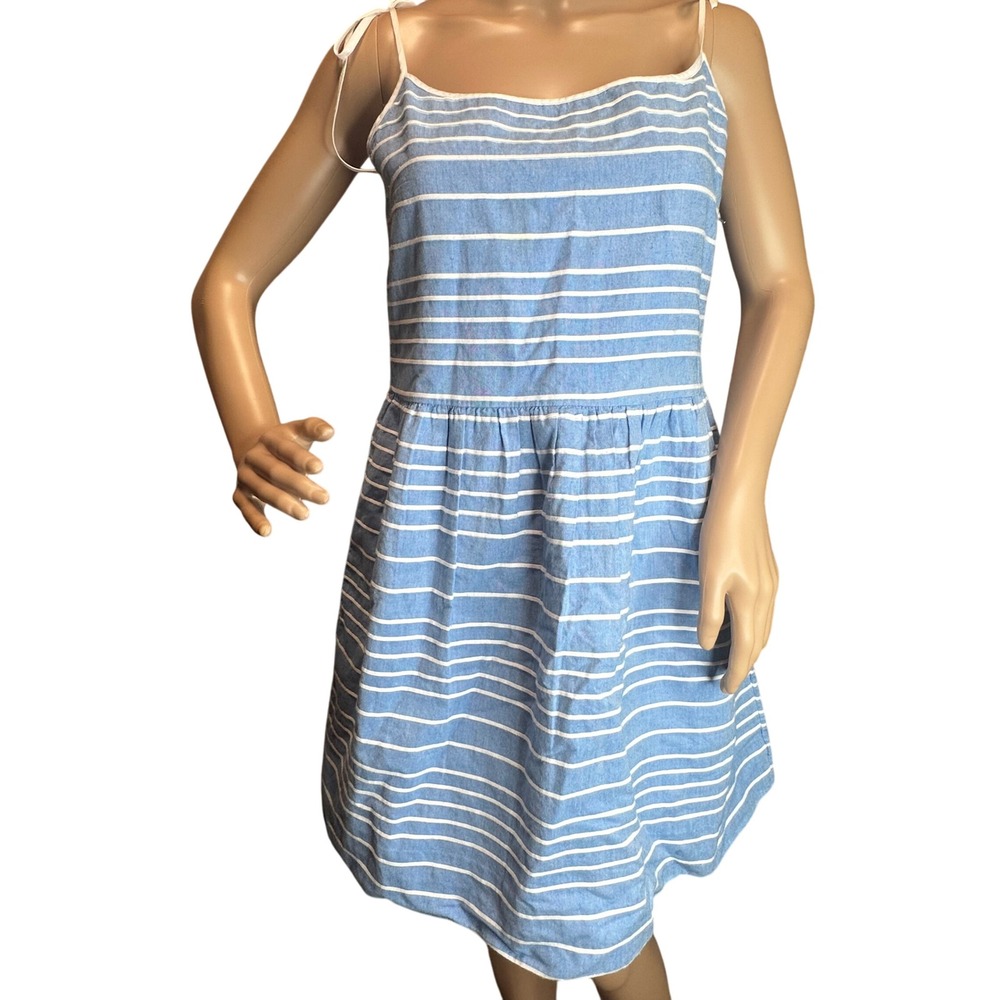 Gap Blue White Stripe Fit And Flare Y2K Retro Sundress Tie‎ Shoulder Cotton Sz 6